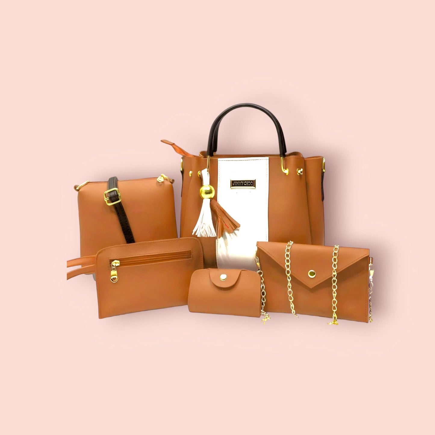 5-Piece Premium Leather Handbag Set for Women – Beige