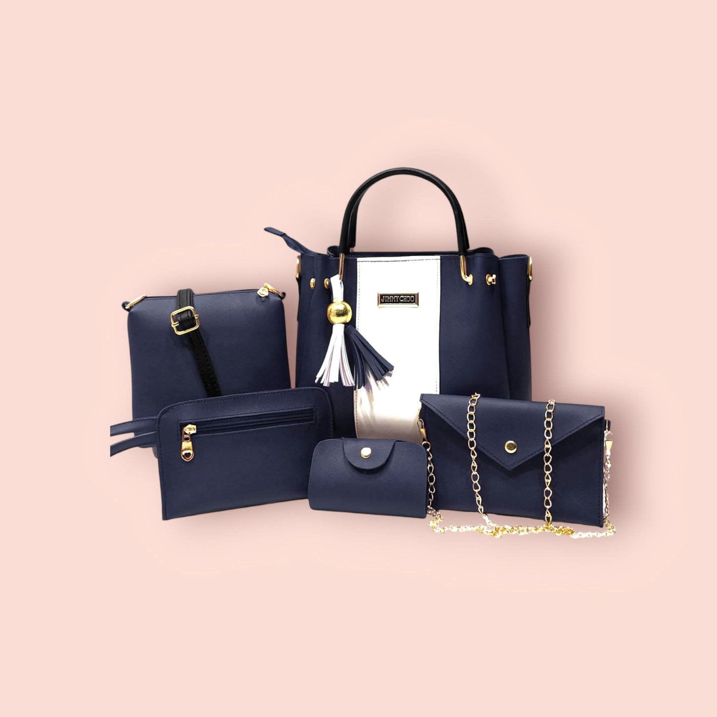 5-Piece Premium Leather Handbag Set for Women – Beige
