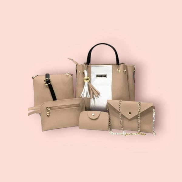 5-Piece Premium Leather Handbag Set for Women – Beige