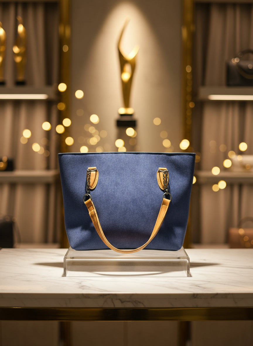Azure Grace Handbag – Blue & Tan Edition