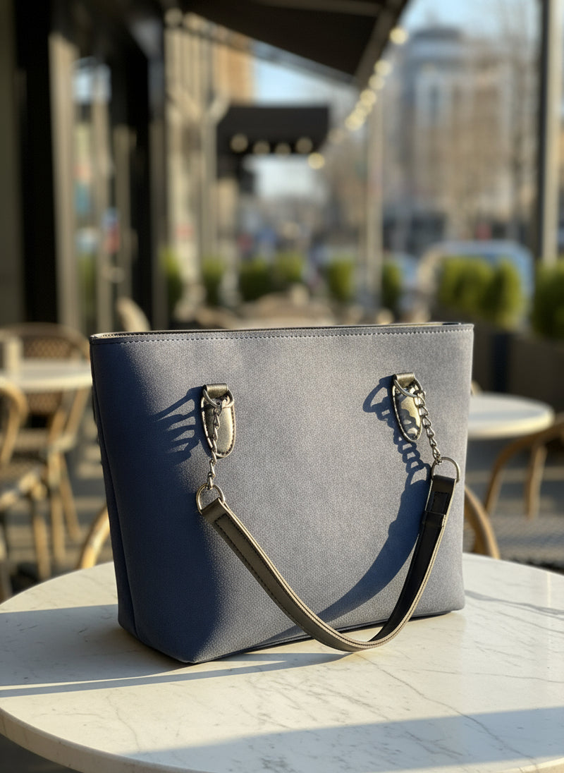 Azure Grace Handbag – Blue & Tan Edition