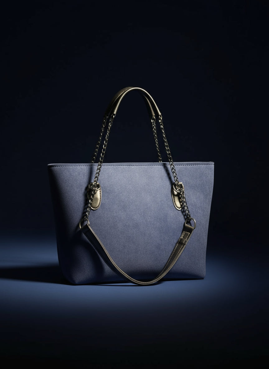 Azure Grace Handbag – Blue & Tan Edition