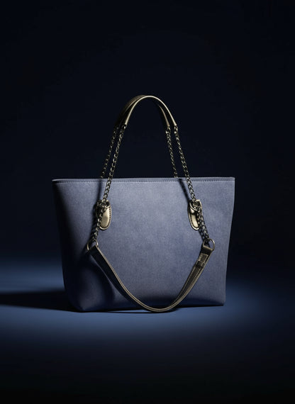 Azure Grace Handbag – Blue & Tan Edition