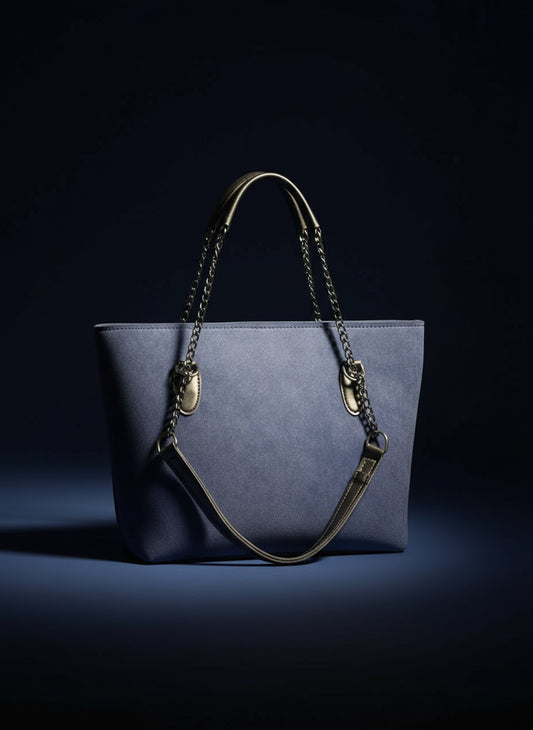 Azure Grace Handbag – Blue & Tan Edition