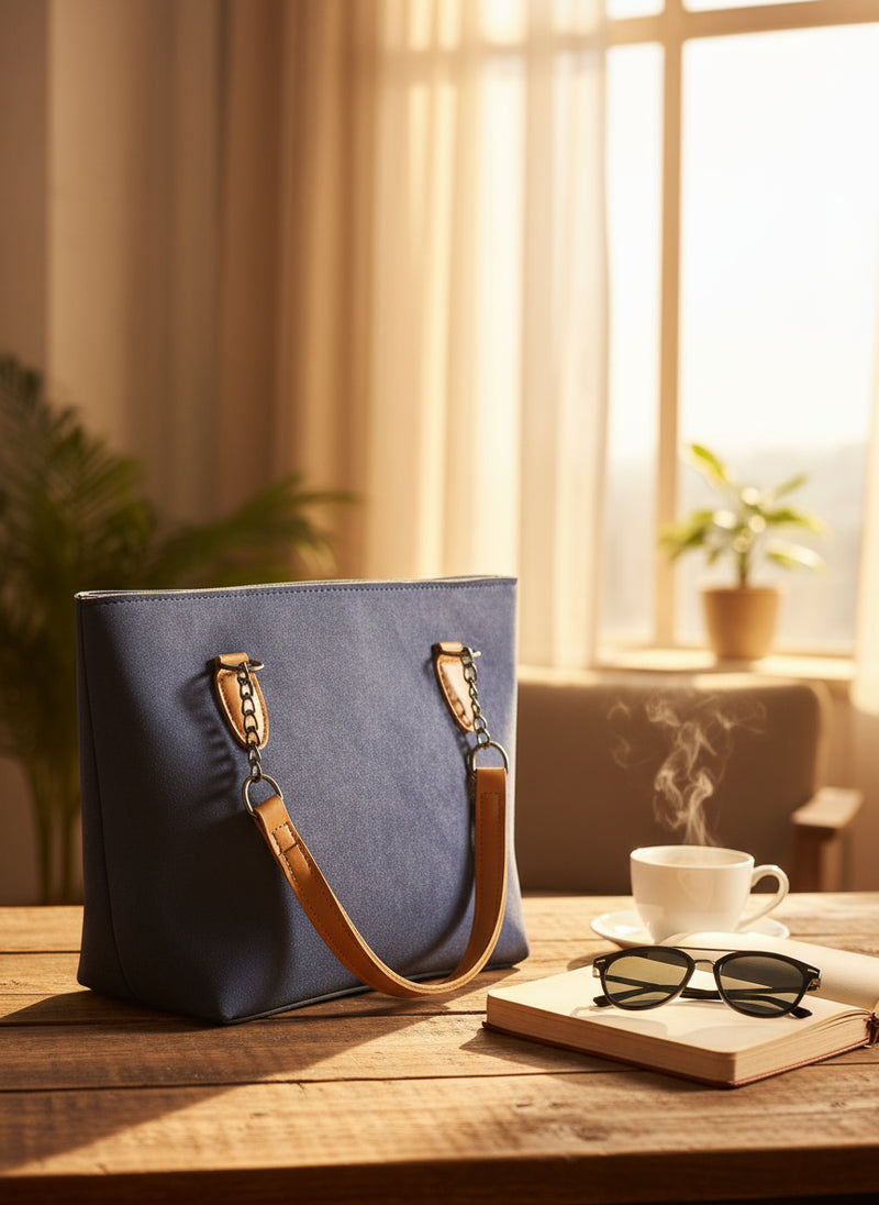 Azure Grace Handbag – Blue & Tan Edition
