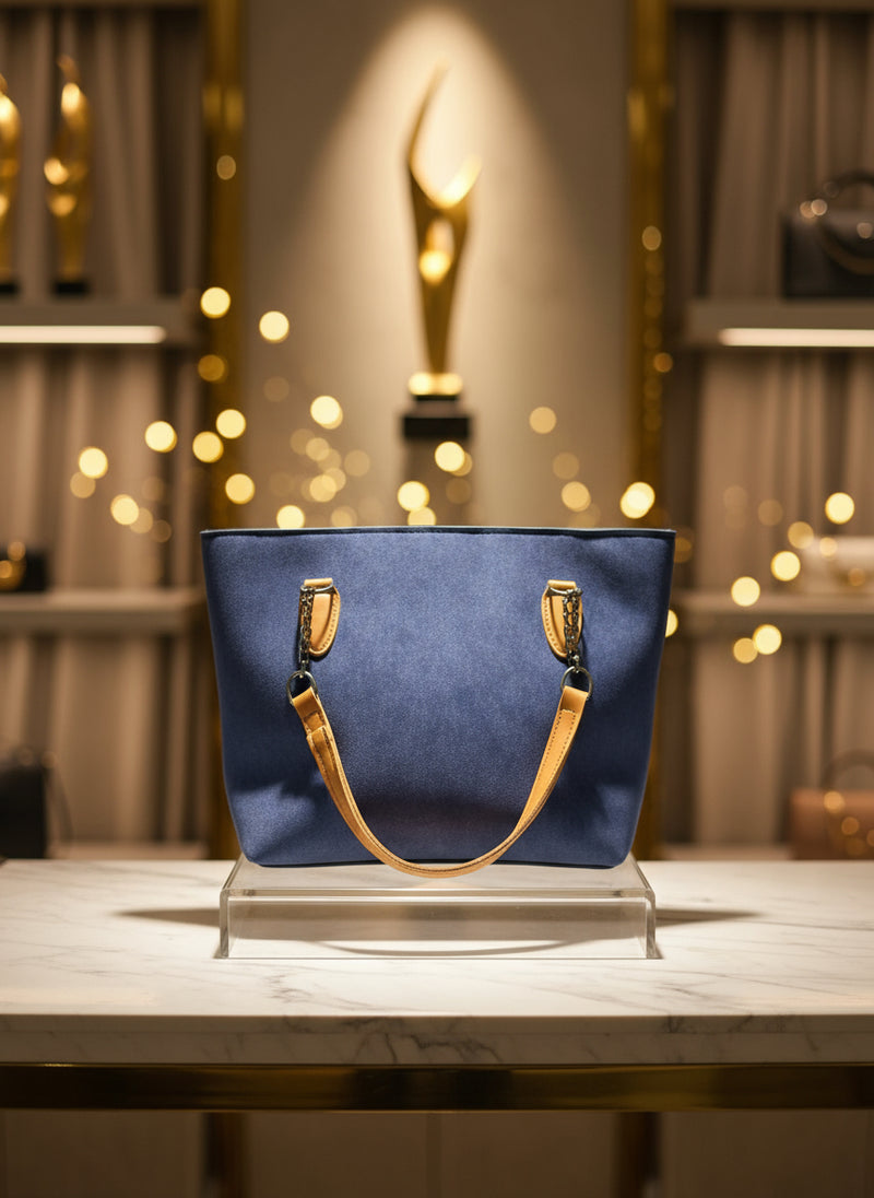 Azure Grace Handbag – Blue & Tan Edition