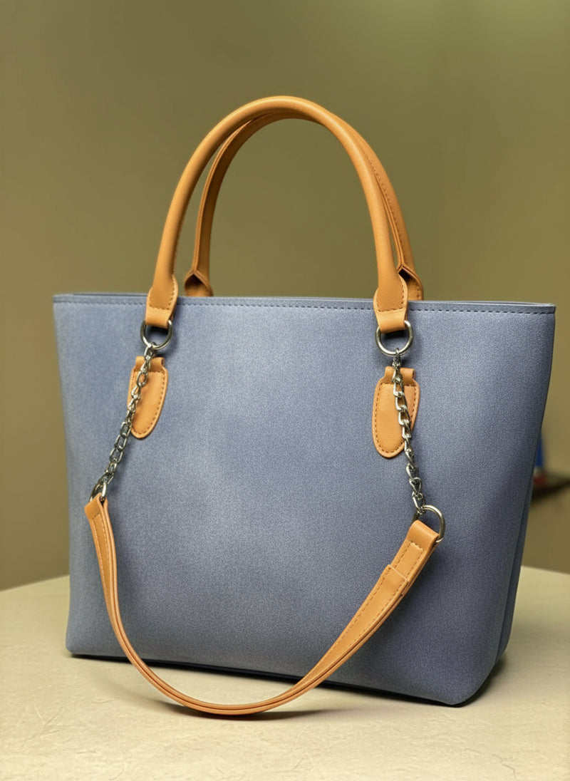 Azure Grace Handbag – Blue & Tan Edition