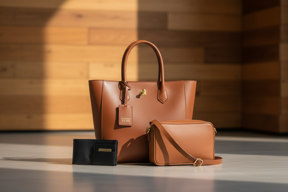 create an image for my brand shoping square represents sale of bags and wallets